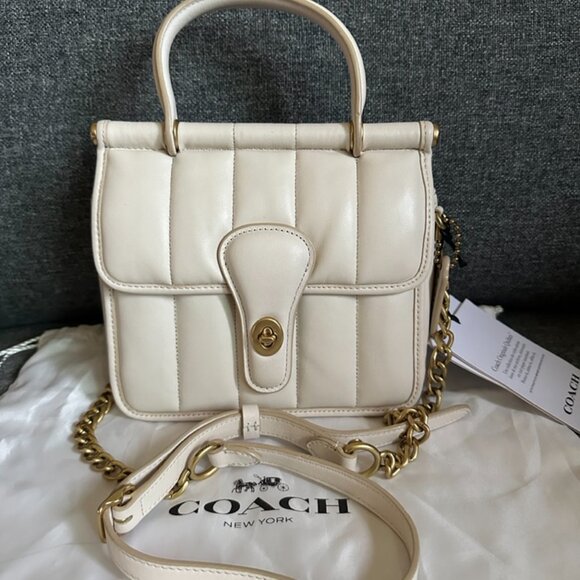 NWT! Coach Willis Top Handle 18 With Quilting Nappa Leather In Chalk C3844 - Picture 11 of 12